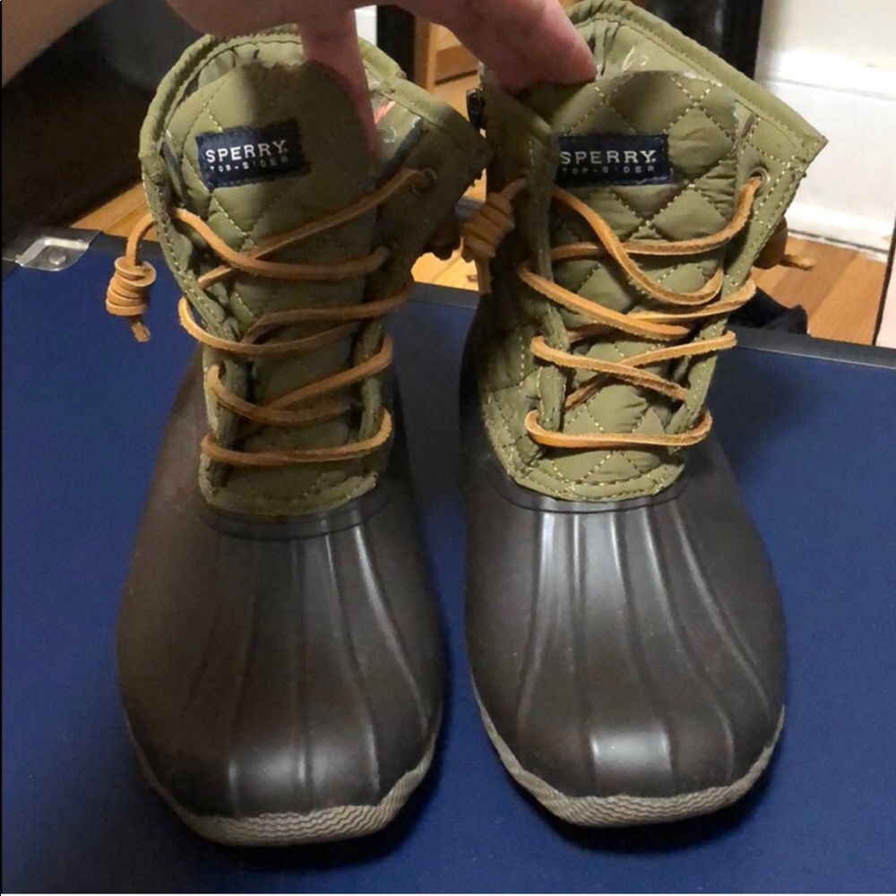 Olive Sperry Top Sider duck boots